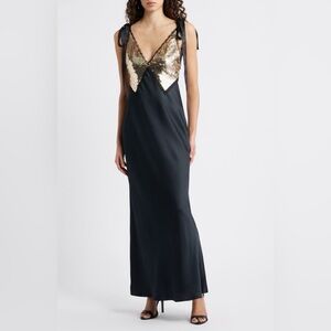 LoveShackFancy Talissa Sequin Sleeveless Satin Maxi Dress